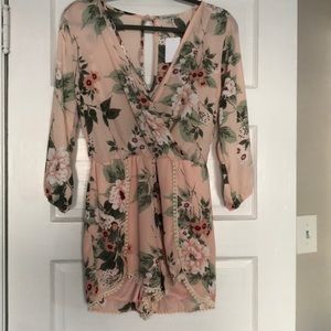 Pink floral long sleeve romper - size M
